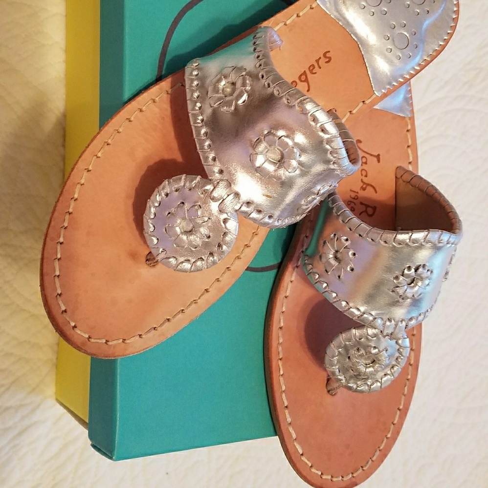 Jack Rogers silver  size 6.5 all leather